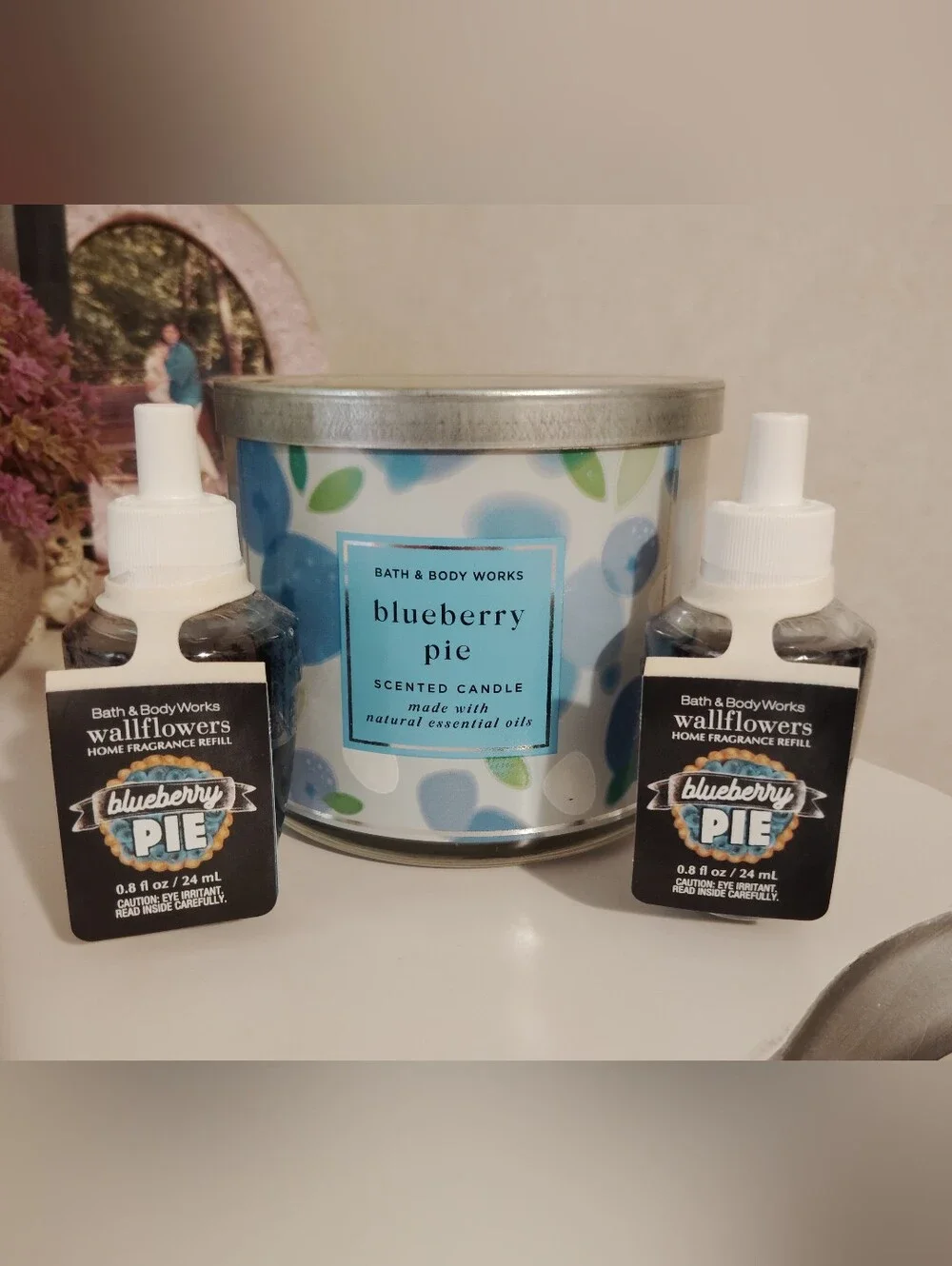 Very Rare New Bath & Body Works OG Blueberry Pie Wallflowers + 3 Wick Candle Set